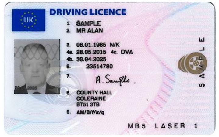 Photocard license example